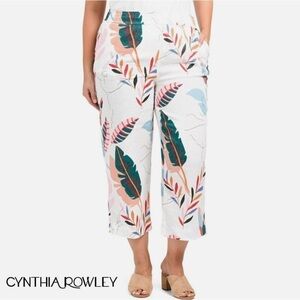 Cynthia Rowley linen machine washable Curve  leaf print flat front pants 1X NWT